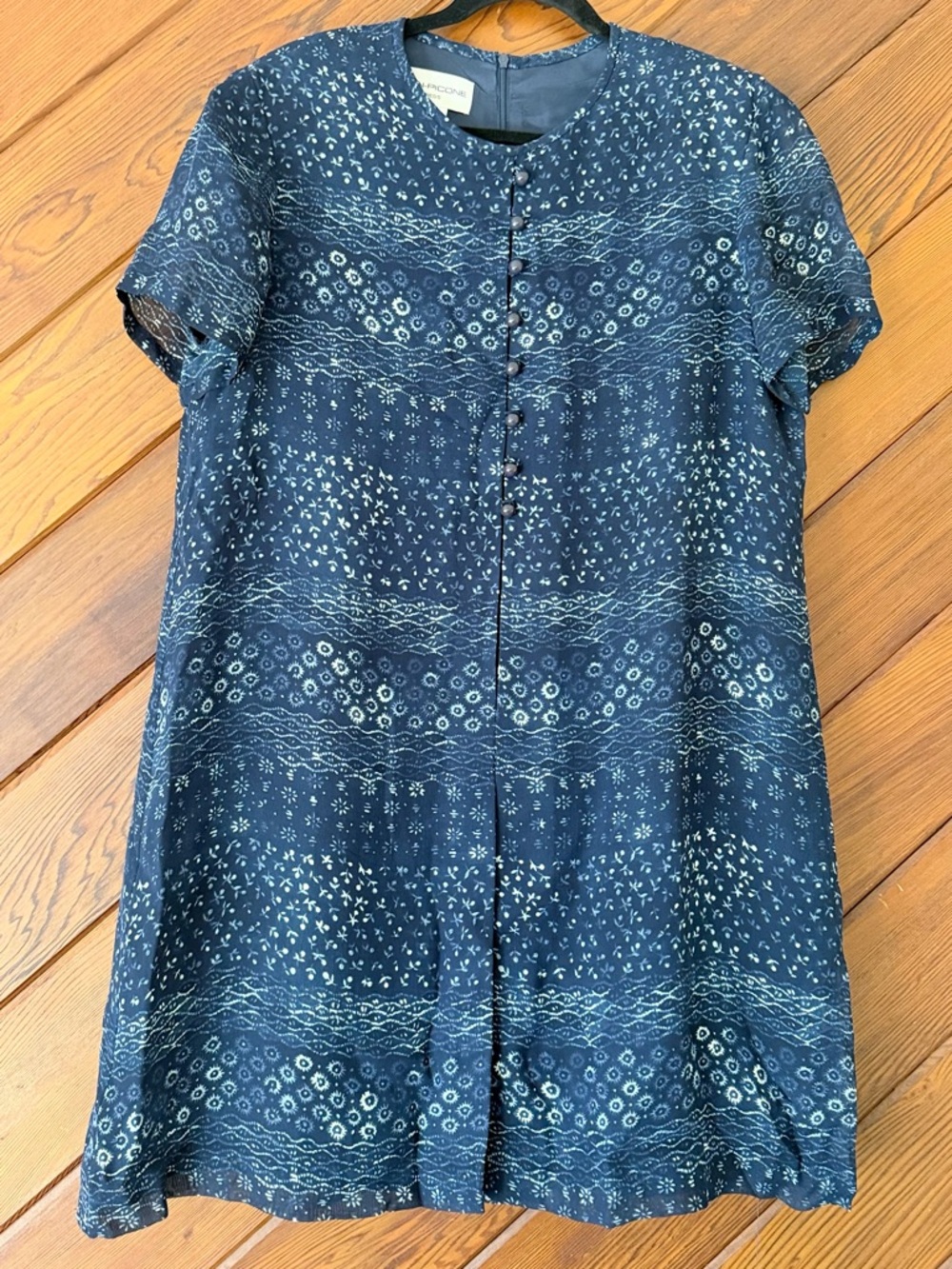 Vintage Evan-Picone Dress Womens 16 Navy Blue Folk Floral Print 100% Rayon